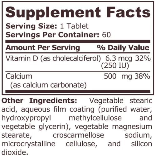 PURE NUTRITION - CALCIUM 500 WITH VITAMIN D, 60 tablets - 1
